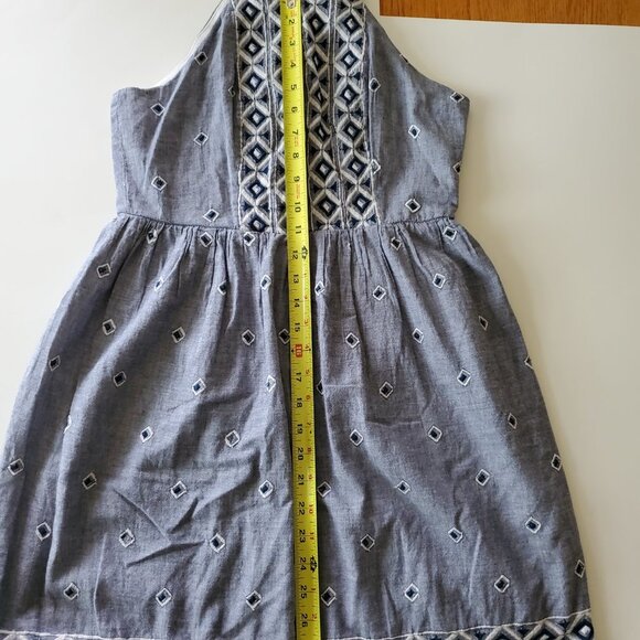 Embroidered Chambray Lined Cotton Sun Dress Jr Size 9 - Picture 9 of 11